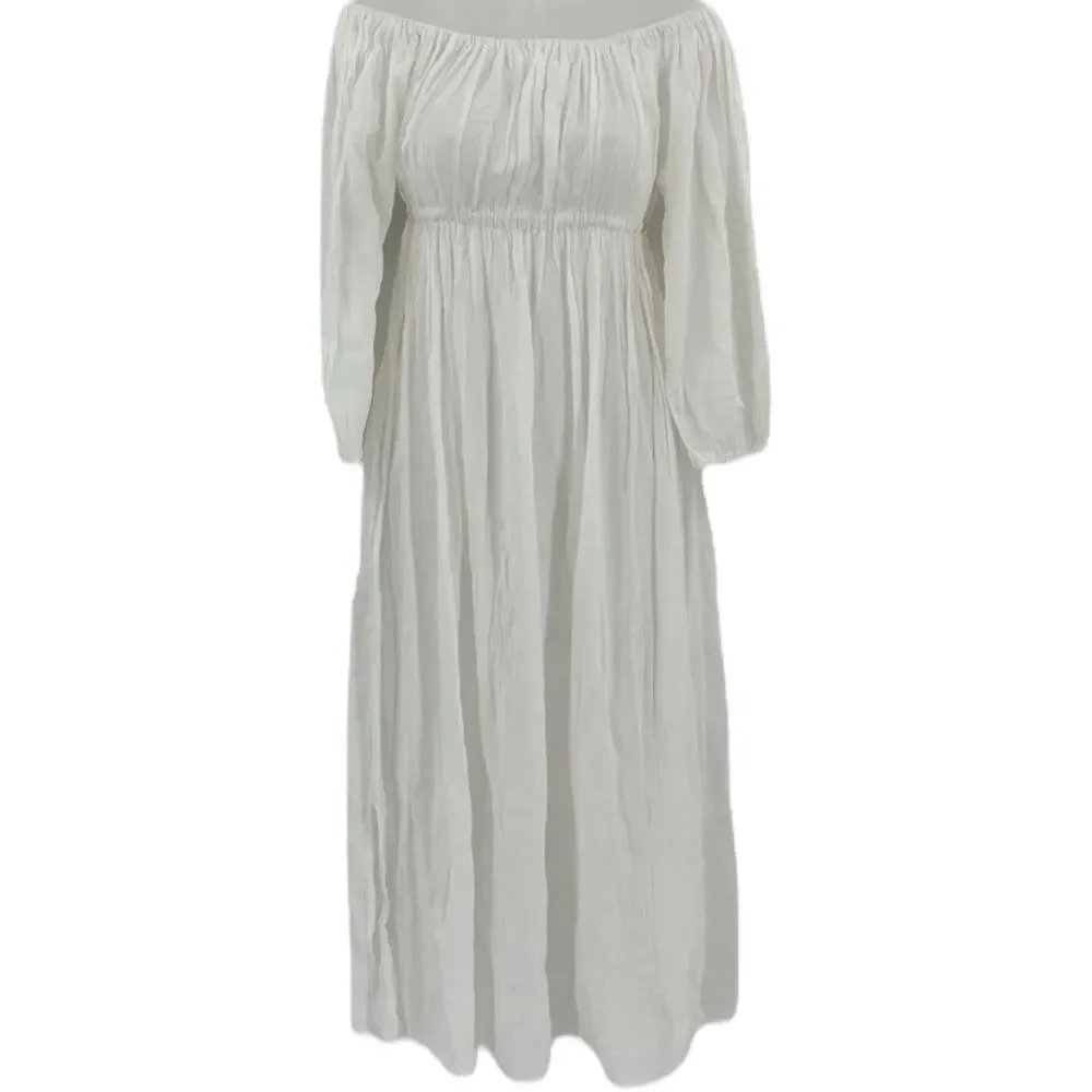 SAVANNAH MORROW Chemise Dress White Long Sleeve Off Shoulder Sheer S NEW